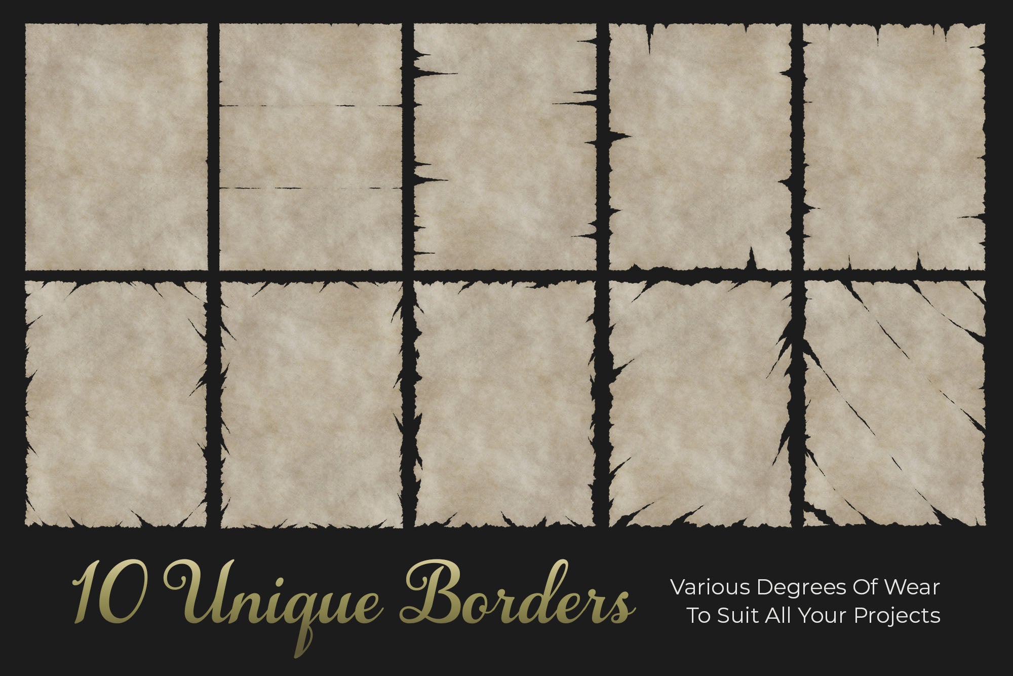 Ancient Borders - Hand Illustrated Torn Paper Borders